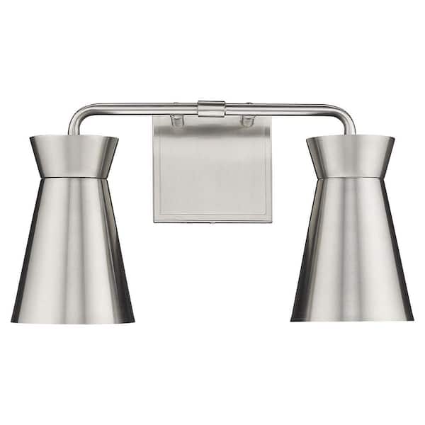 JAZAVA 15 in. 2 Light Brushed Nickel Vanity Light Modern Wall Sconce with for Bathroom