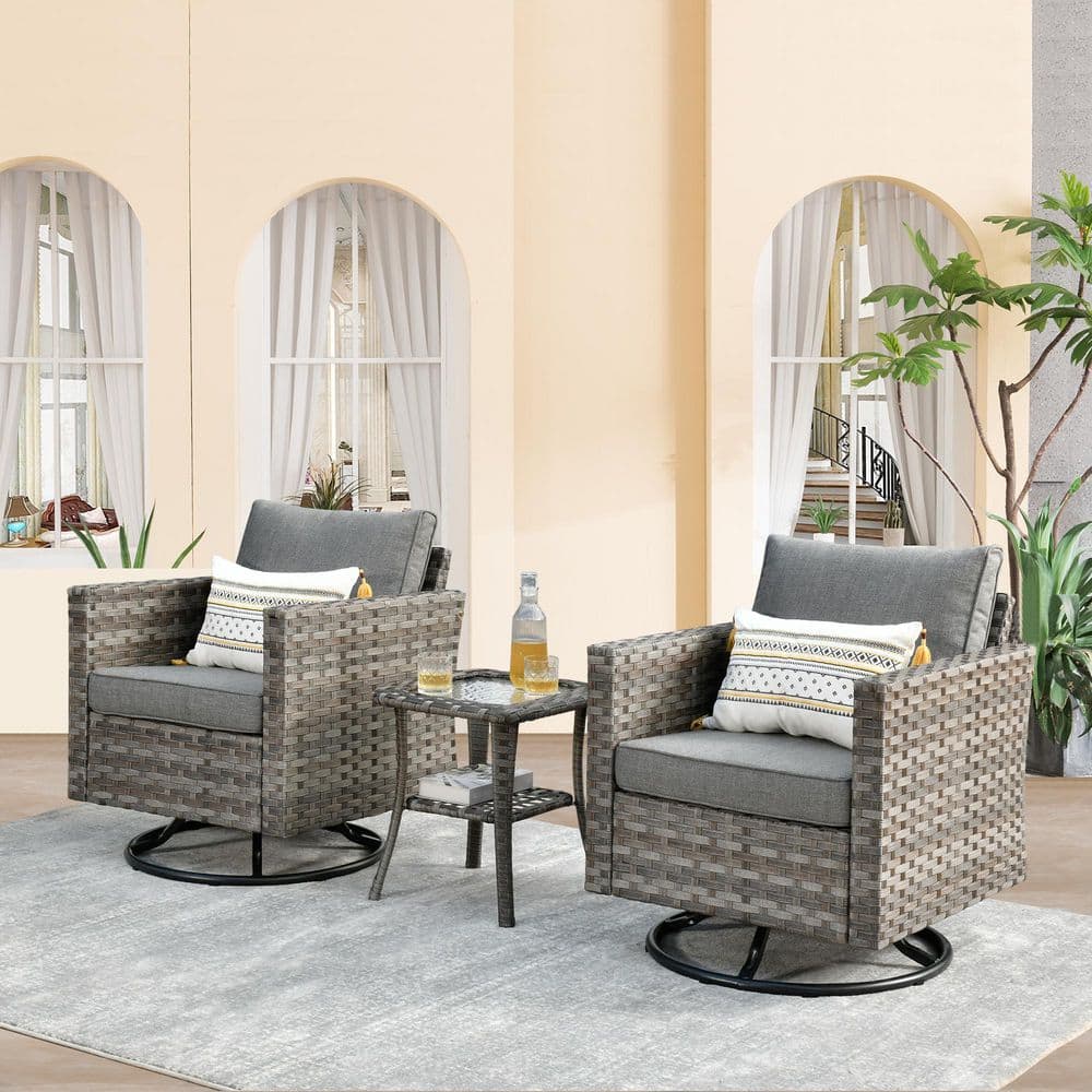 Isabella Gray 3-Piece Wicker Outdoor Rocking Chair Set with Dark Gray Cushions price history on PriceWatchPro