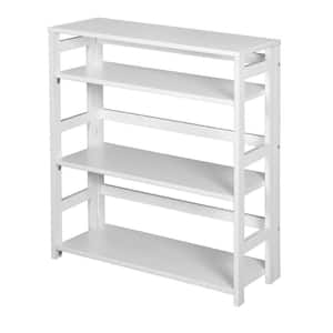 34 in. White Wood 3-shelf Foldable Standard Bookcase