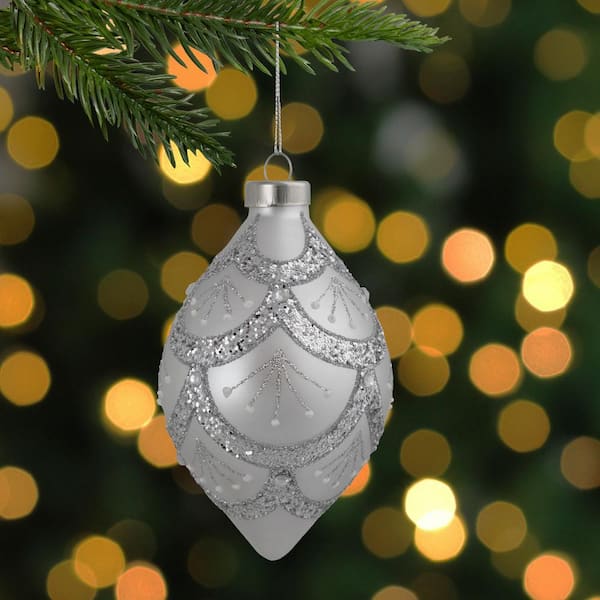 Northlight 3 Silver and White Glitter Drenched Shatterproof Christmas Ball  Ornament