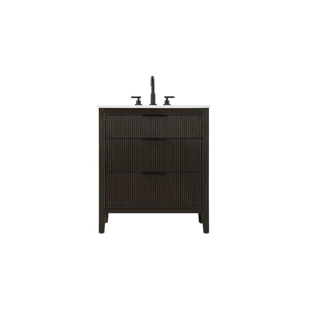30 in. Single Sink Freestanding Chocolate Oak Bath Vanity with Marble White Engineered Marble Top price history on PriceWatchPro