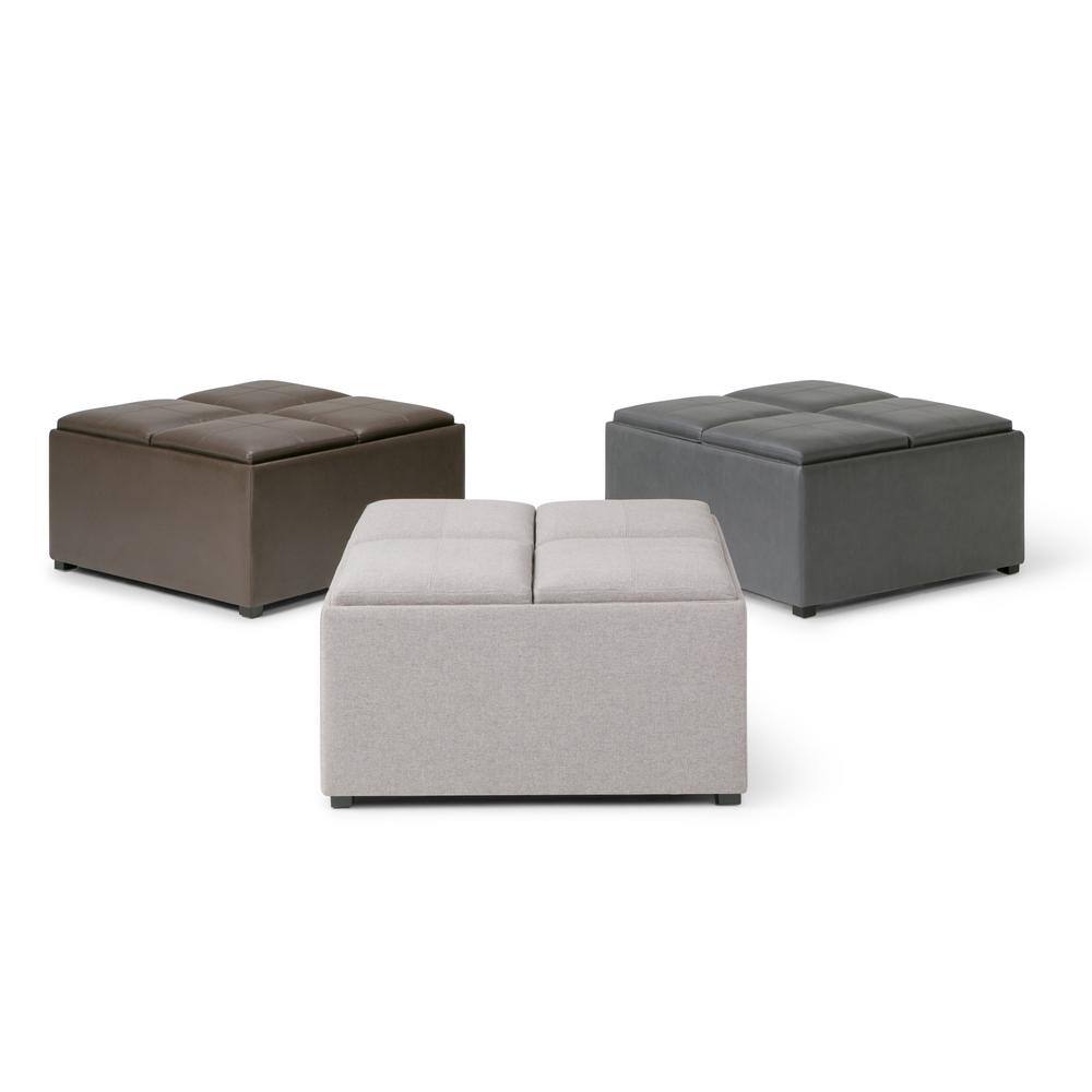Chocolate Brown Tufted Faux Leather Storage Ottoman with Trays