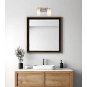 Lisbon 14.25 in. 2-Light Brushed Nickel Bathroom Vanity Light Fixture with Clear Glass Outer and Opal Glass Inner Shades