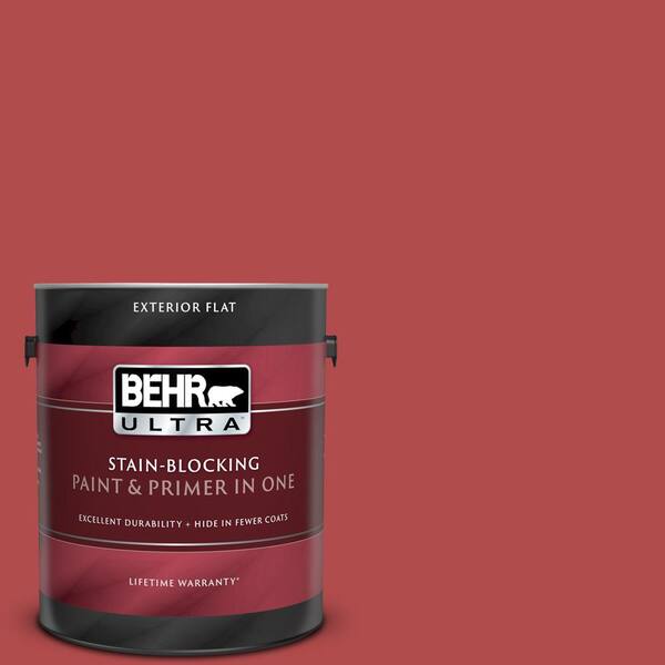 BEHR ULTRA 1 gal. #UL110-8 Carmine Red Flat Exterior Paint and Primer in One
