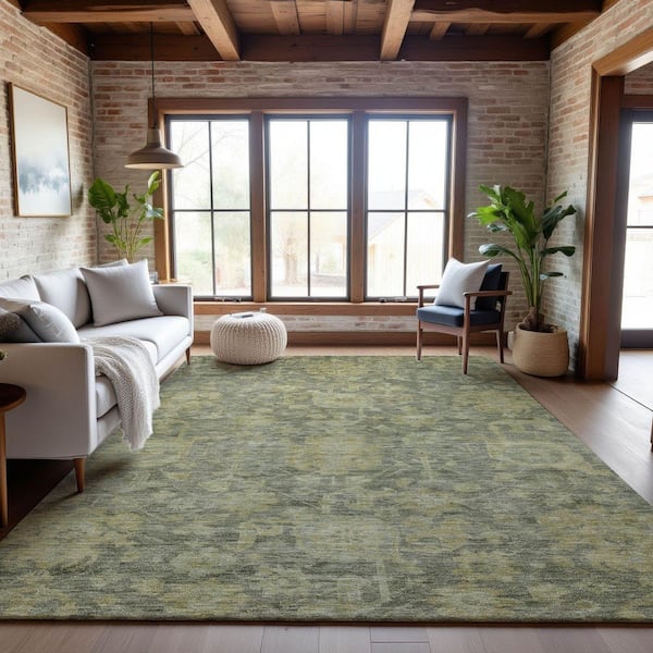 Mayfield Premium Machine Washable Abstract AMF1105 Sage 8 ft. x 10 ft. Area Rug