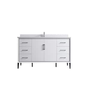 VSD 60in. W x 22in. D x 35in. H Single Sink Freestanding Bath Vanity in White with White Cultured Marble Top