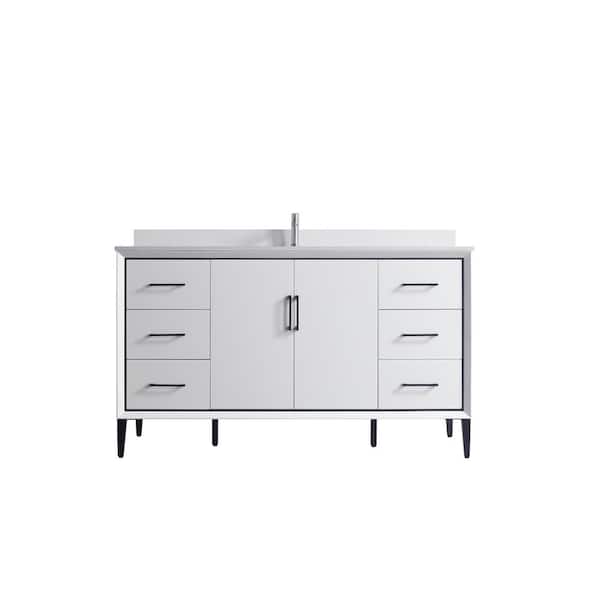 Dyconn VSD 60in. W x 22in. D x 35in. H Single Sink Freestanding Bath Vanity in White with White Cultured Marble Top