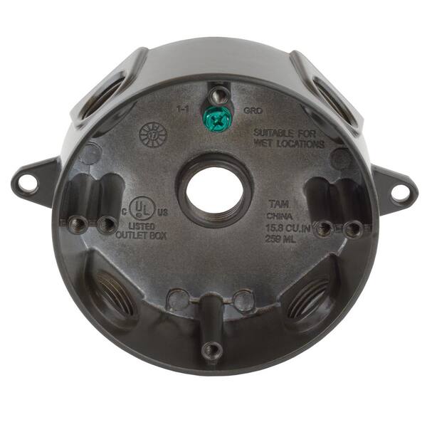 Threaded Outlets Five 1/2 or 3/4 in Gray 92326130349 Round Weatherproof Box 