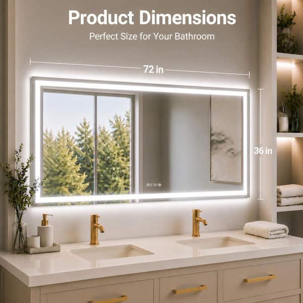 Luma Pro 72 in. W x 36 in. H Rectangular Frameless LED Light Dimmable Anti-Fog Wall Bathroom Vanity Mirror