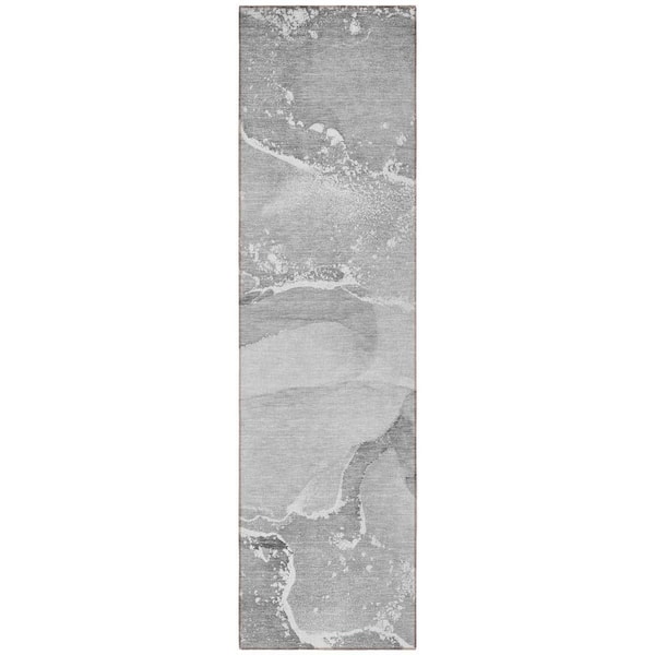 Gray 2 ft. x 8 ft. Woven Abstract Polyester Runner Indoor / Outdoor Area Rug