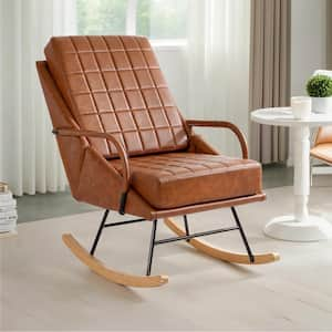 Brown Rocking Chair Nursery Leather Glider Rocker with High Backrest, Upholstered Ergonomic Rocker