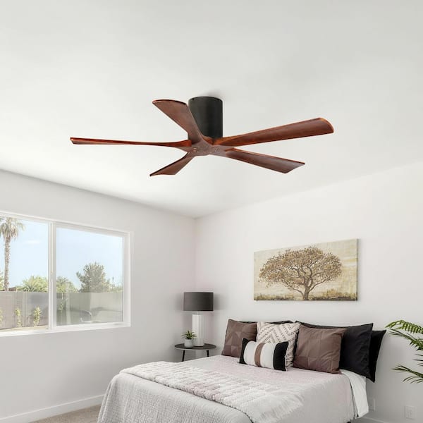 52 in. Indoor Black 5 Solid Wood Blades Flush Mount Standard Ceiling Fan with DC Motor and Remote Control Included