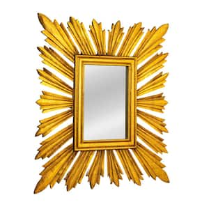 30 in. W x 35.5 in. H Wood Gold Sunburst Decorative Mirror