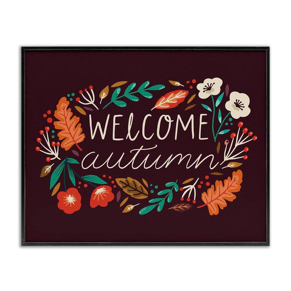 Welcome Autumn Fall Botanicals by Louise Allen Designs Black Framed Graphic Typography Art Print 30 in. x 24 in. price history on PriceWatchPro