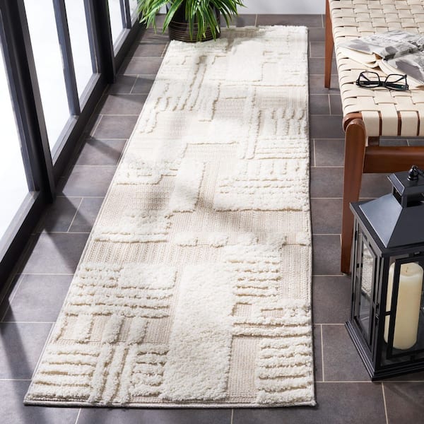 Trends 2 ft. x 7 ft. Beige/Ivory Geometric High-Low Runner Rug