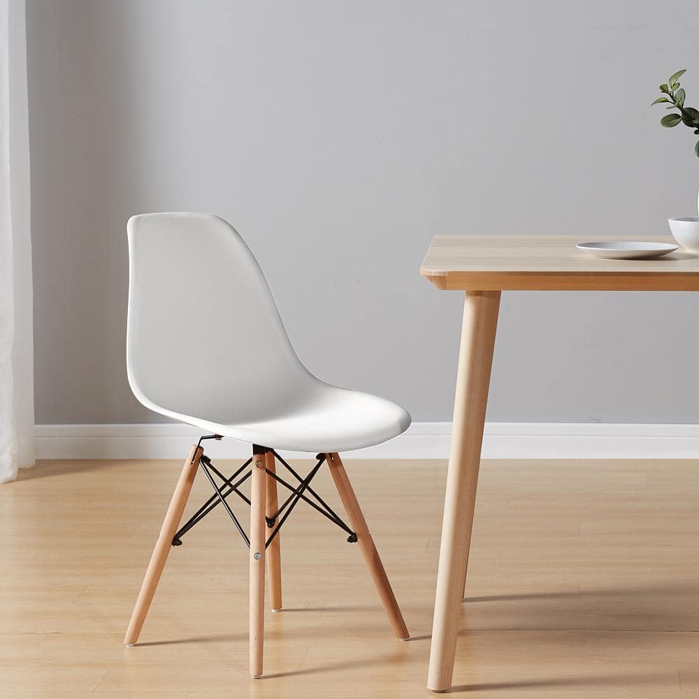 Modern Mid-Century Side Chair with Natural Wood Legs, White