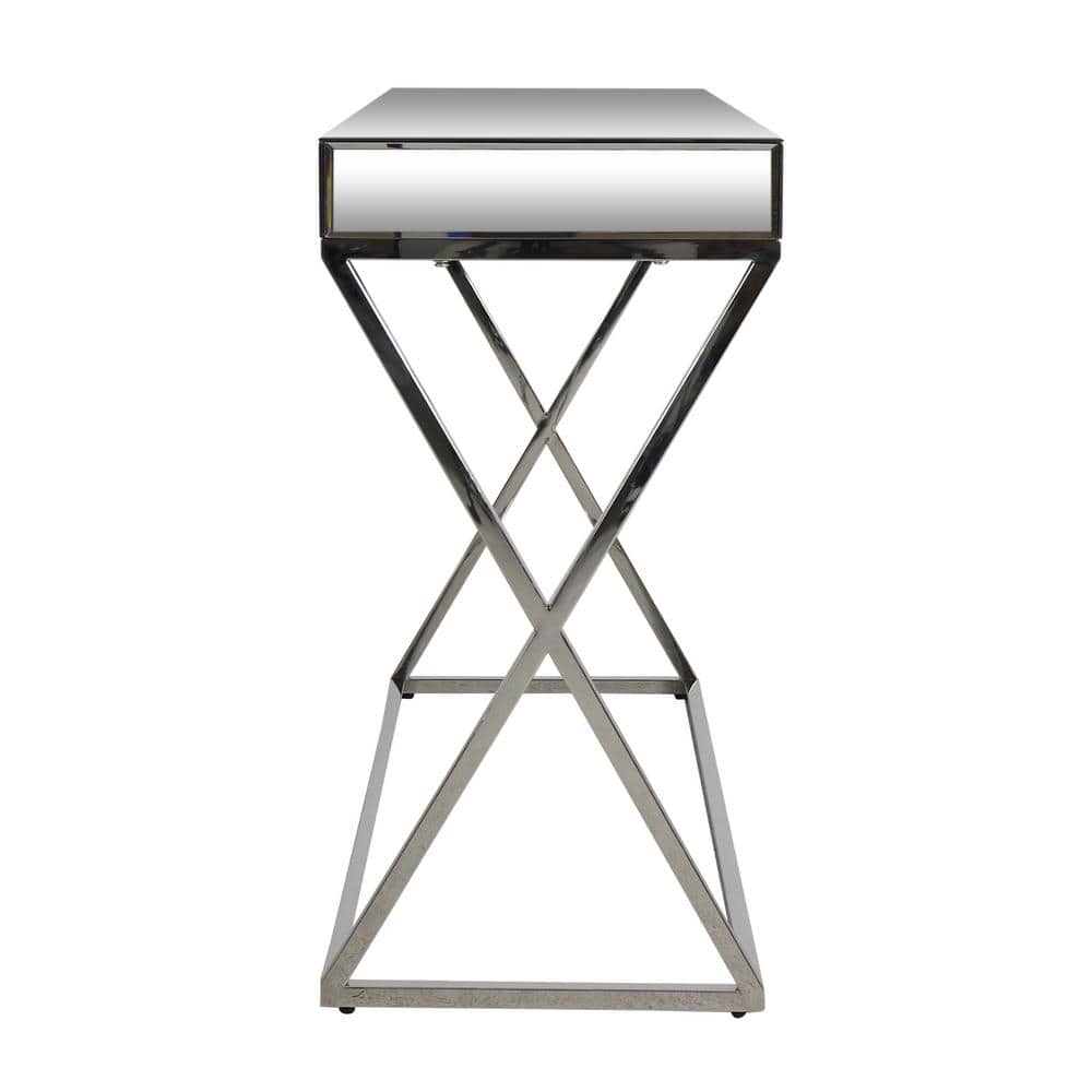Silver Mirrored Glass and Metal Console Table