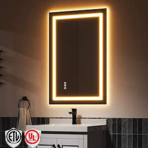 24 in. W x 36 in. H Rectangular Frameless LED Light Anti-Fog Bathroom Wall Mirror with Backlit and Front Light