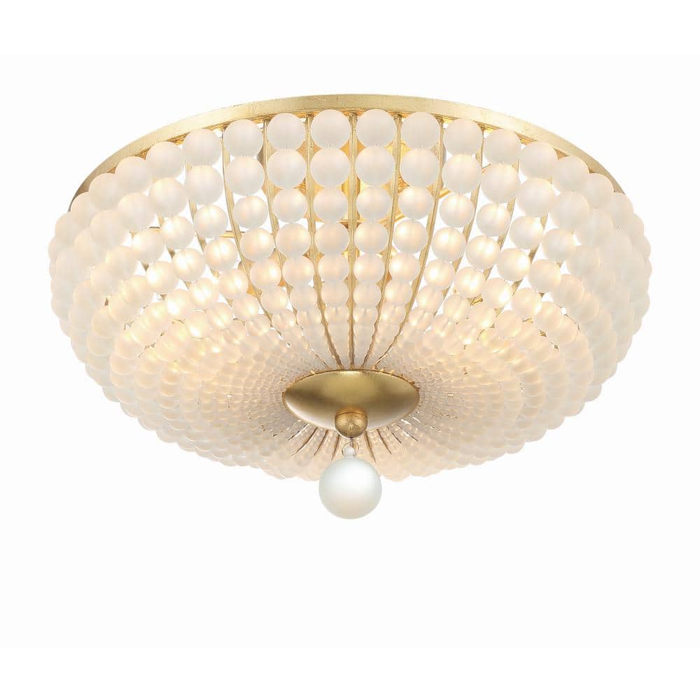 Bella Antique Gold and Frosted Glass Bead Flush Mount Ceiling Light