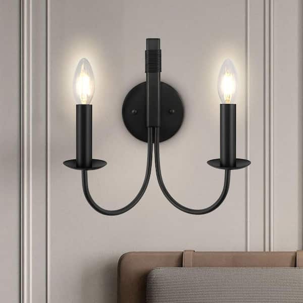 Unbranded 2-Light Mini Simple Black Candle Style Wall Sconce for Living Room Bedroom