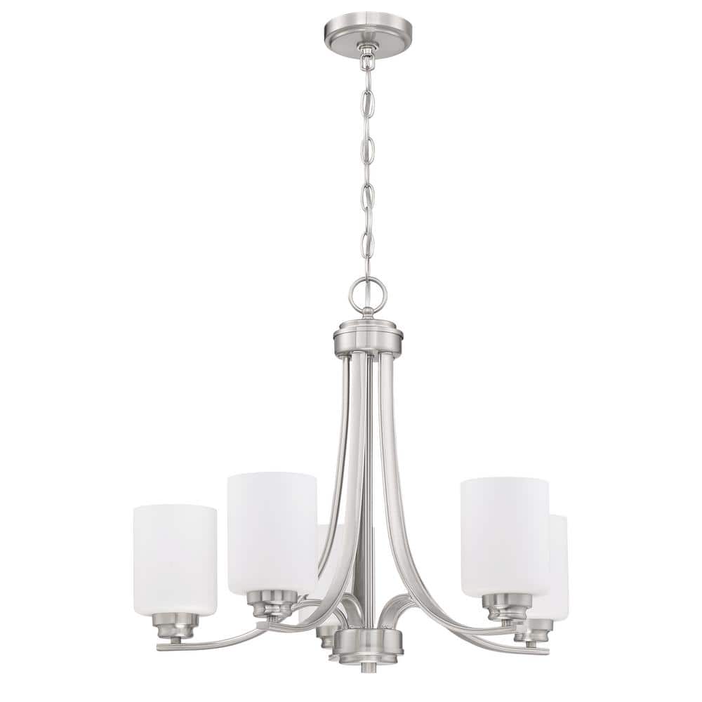 Polished Nickel 24" Chandelier with Frosted Glass Shades