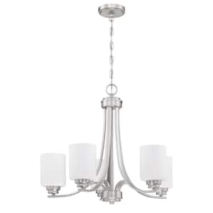 Bolden 5-Light Brushed Nickel Finish with Frost White Glass Chandelier for Kitchen/Dining/Foyer, No Bulbs Included