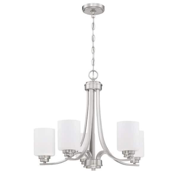 CRAFTMADE Bolden 5-Light Brushed Nickel Finish with Frost White Glass Chandelier for Kitchen/Dining/Foyer, No Bulbs Included
