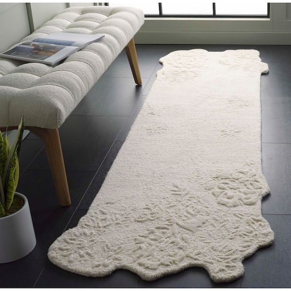 Mykonos 2 ft. x 8 ft. Ivory High-Low Floral Runner Rug
