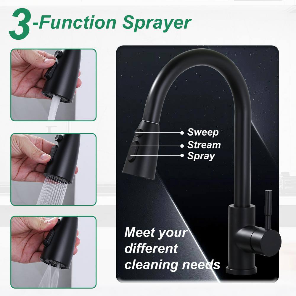 Matte Black Single Handle Pull-Down Kitchen Faucet with Deckplate