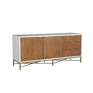 64 in. White, Brown and Gold Wood TV Stand Fits TVs up to 70 Inch in. with 3 Drawers