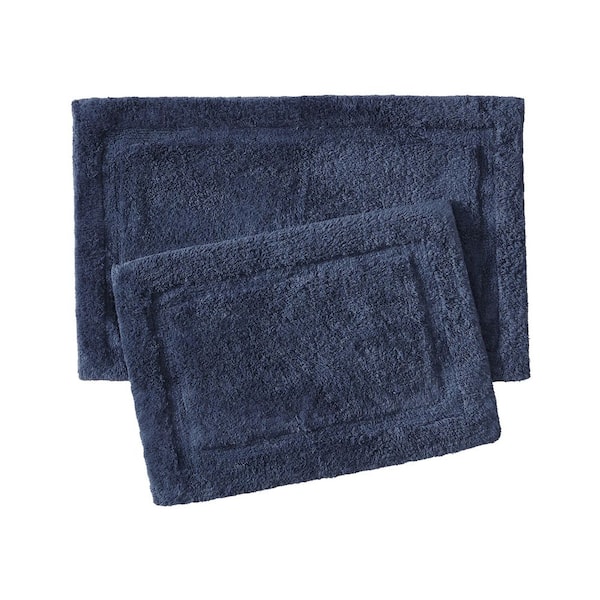 Jean Pierre NEW YORK Lydia Border Midnight Navy Blue 17 in. x 24 in., 20 in. x 32 in. Solid Color Cotton 2-Piece Bath Mat Set