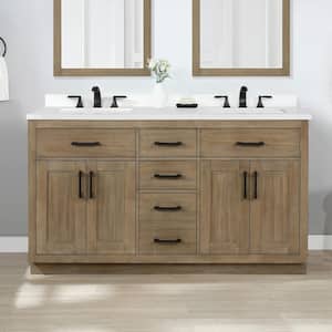 Bailey 60 in. W x 22 in. D x 34 in. H Double Sink Bath Vanity in Driftwood Oak with White Quartz Top