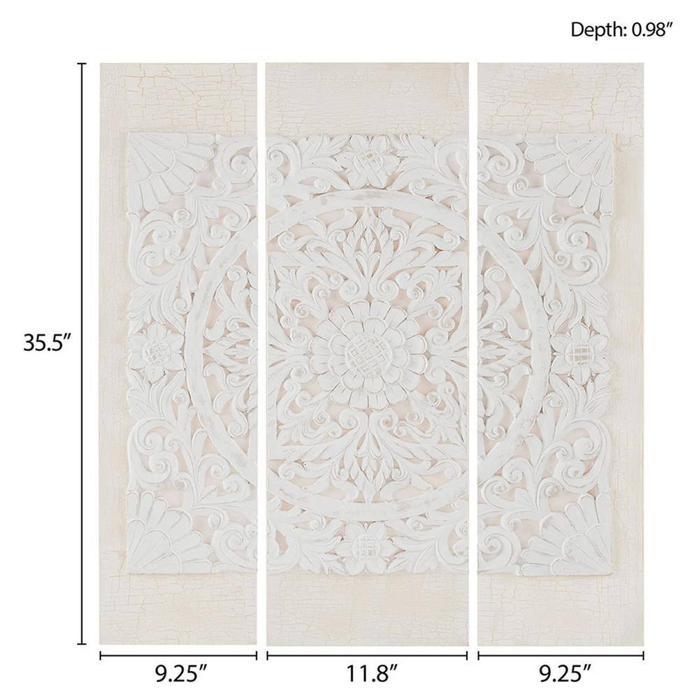 White 3D Embellished Mandala Canvas Wall Art Set