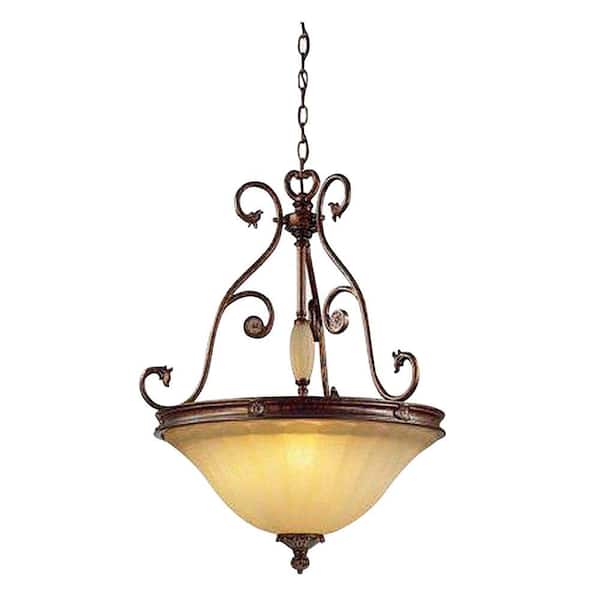 Hampton Bay Freemont Collection 3-Light Antique Bronze Hanging Pendant with Glass Shade