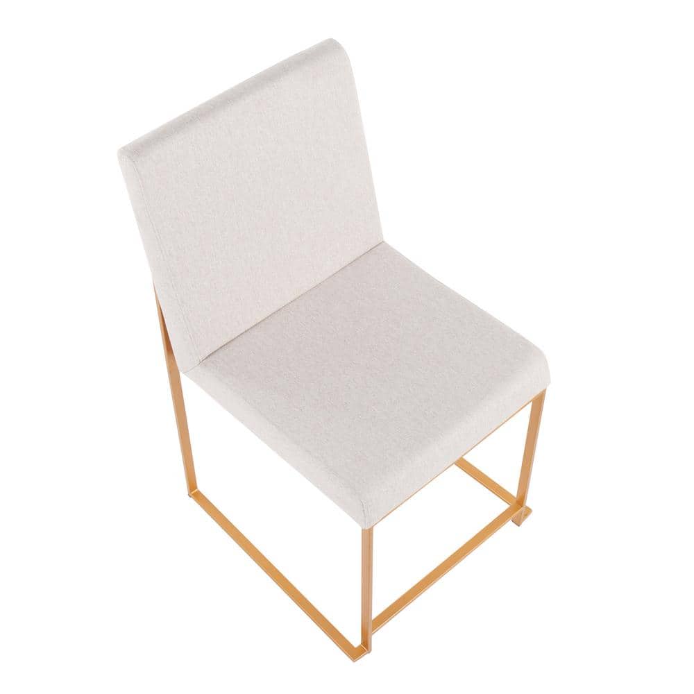 Set of 2 Beige Upholstered Dining Chairs with Gold Metal Frame