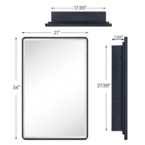 TEHOME Farmhouse 21 in. W x 34 in. H Recessed Rectangular Metal Framed Bathroom Medicine Cabinets with Mirror in Matt Black