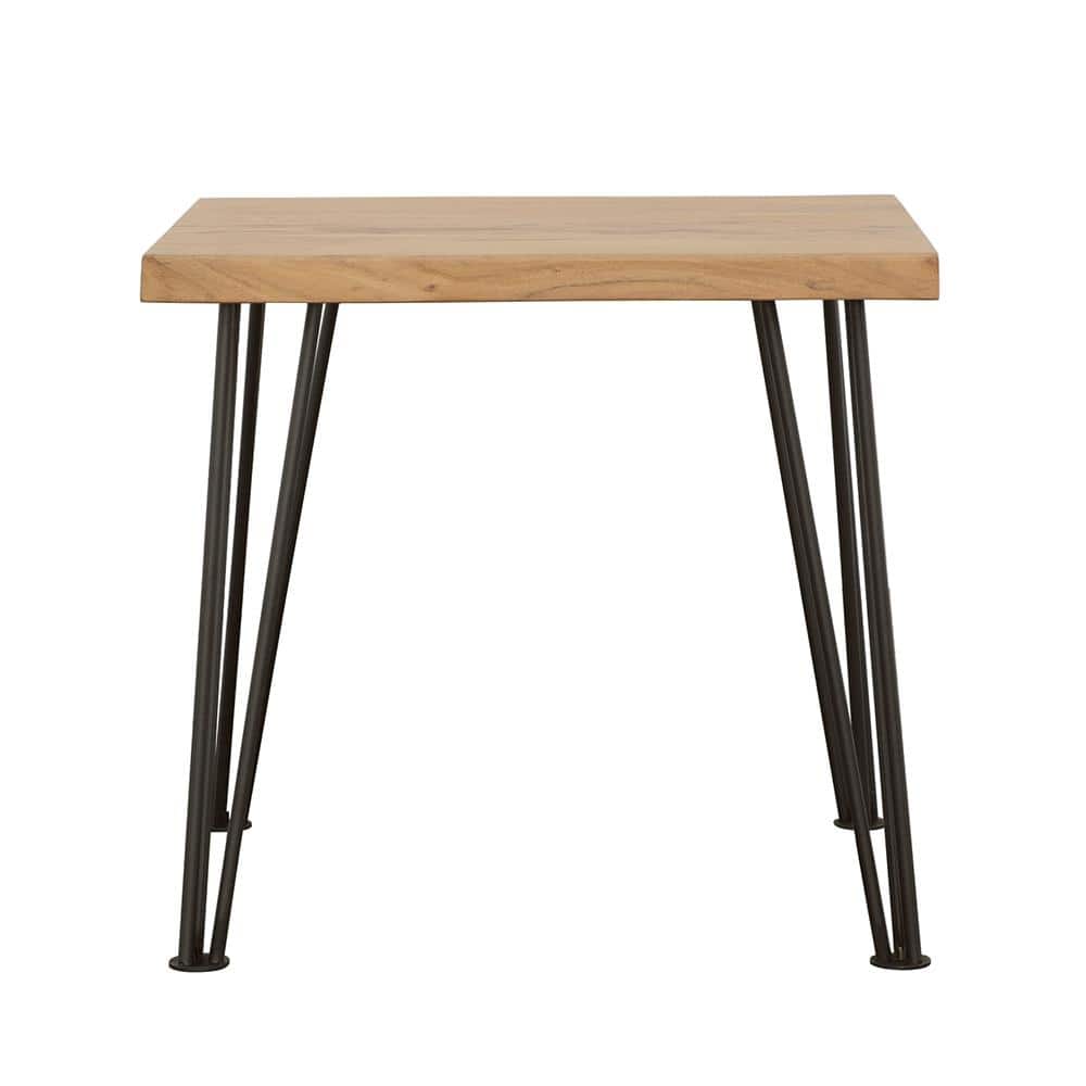 Acacia Wood and Black Metal Square End Table with Hairpin Legs