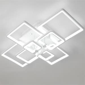 41.34 in. White Modern Flush Mount LED Ceiling Light with Remote and Acrylic Lampshade