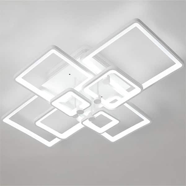 OUKANING 41.34 in. White Modern Flush Mount LED Ceiling Light with Remote and Acrylic Lampshade