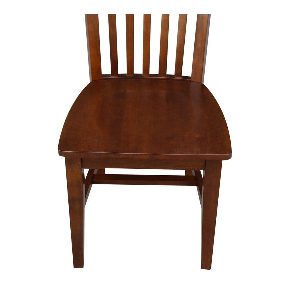 Tall Brown Wood Slat Back Dining Side Chair