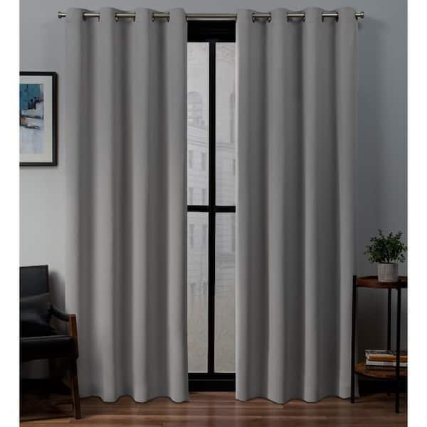 EXCLUSIVE HOME Sateen Veridian Grey Solid Woven Room Darkening Grommet Top Curtain, 52 in. W x 84 in. L (Set of 2)