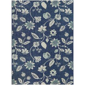 Blue/White 7 ft. x 9 ft. Floral Indoor/Outdoor Area Rug