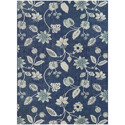 Purple/Lavender 2 x 3 E by design RHFN671PU14IV3-23 Scroll Dot Floral Print Indoor/Outdoor Rug 