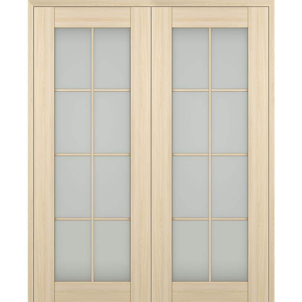 "Vona 64""x 84"" Both Active 8-Lite Frosted Glass Loire Ash Wood Composite Double Prehung French Door" price history on PriceWatchPro