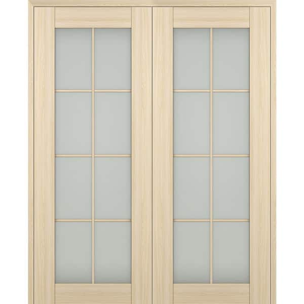 Belldinni Vona 64"x 80" Both Active 8-Lite Frosted Glass Loire Ash Wood Composite Double Prehung French Door