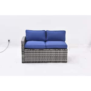 7-Piece Wicker Rattan Outdoor Patio Conversation Sofa Set with Backrest and Blue Removable Cushions