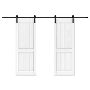 30 in. x 84 in. Double Sliding Paneled MDF Prefinished White Barn Door Slab with Hardware Kit (Set of 2)