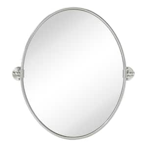 Luecinda 19 in. W x 24 in. H Small Pivot Oval Metal Framed Wall Mounted Bathroom Vanity Mirror in Brushed Nickel