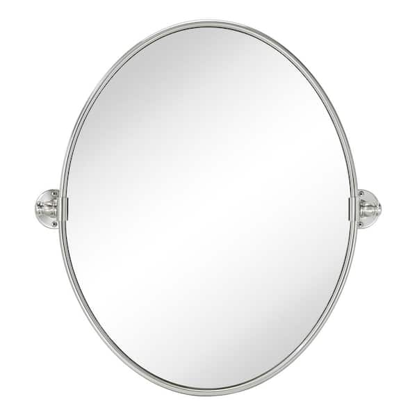 TEHOME Luecinda 19 in. W x 24 in. H Small Pivot Oval Metal Framed Wall Mounted Bathroom Vanity Mirror in Brushed Nickel