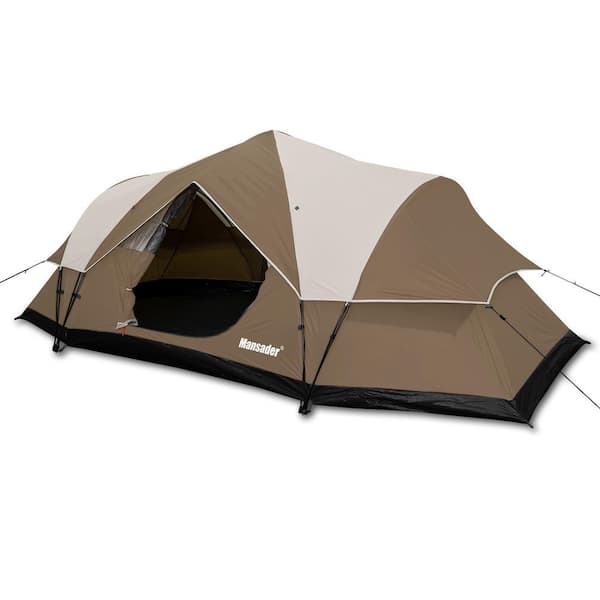 13 ft. x 7.5 ft. 6-Person Family Camping Tent Pop up Backpacking Outdoor Tent in Brown